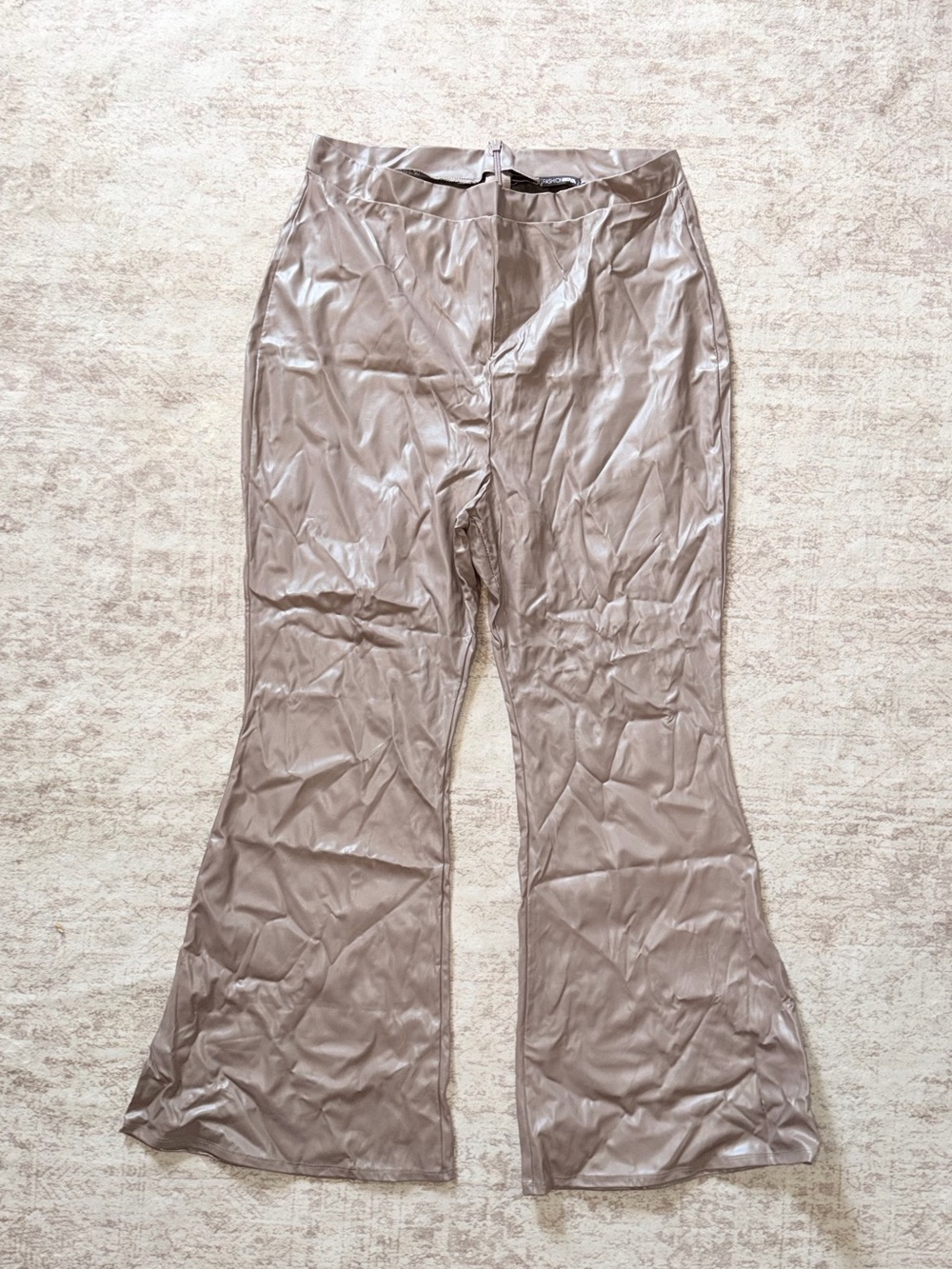Fashion Nova Metallic Taupe Flared Satin Pants